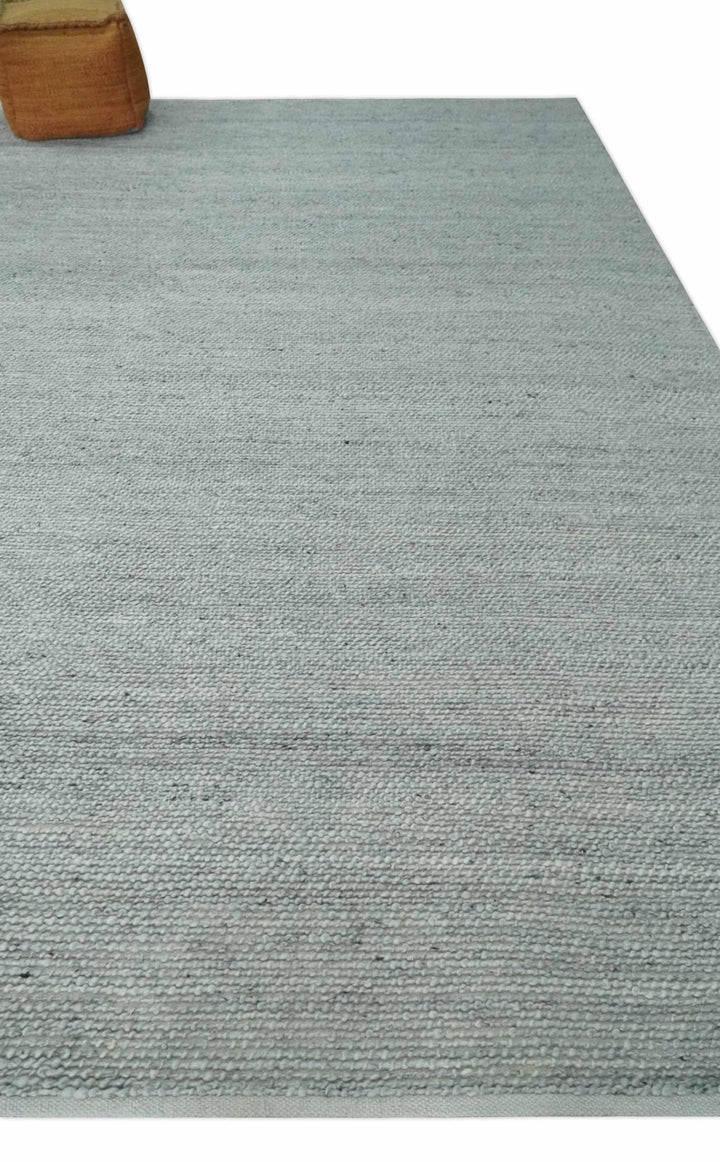 Large 8x13 Modern Contemporary Solid Silver Hand Knotted Wool Area Rug - The Rug Decor