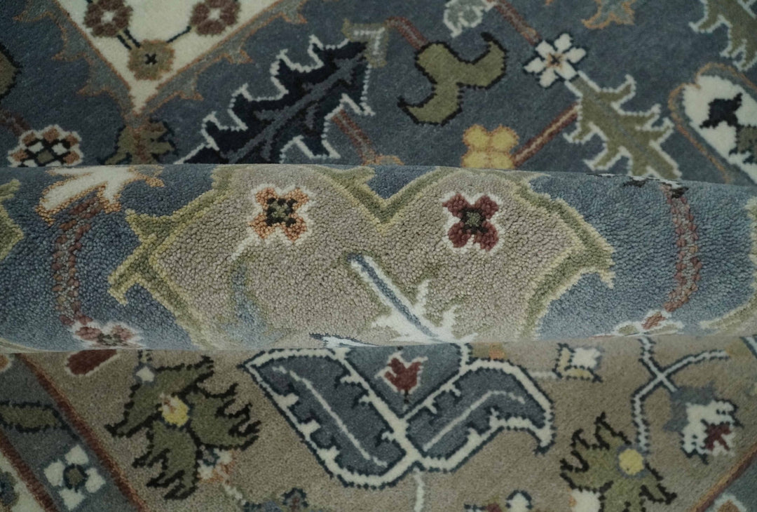 Large 9x12 Living Room Wool Rug, Hand Knotted Ivory, Charcoal and Olive Traditional Design - The Rug Decor