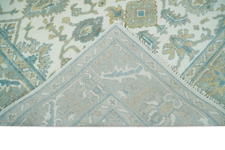 Large Hand Knotted 8x10 and 9x12 Oriental Oushak Silver and Ivory Wool Area Rug | TRDCP164 - The Rug Decor