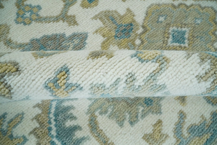 Large Hand Knotted 8x10 and 9x12 Oriental Oushak Silver and Ivory Wool Area Rug | TRDCP164 - The Rug Decor