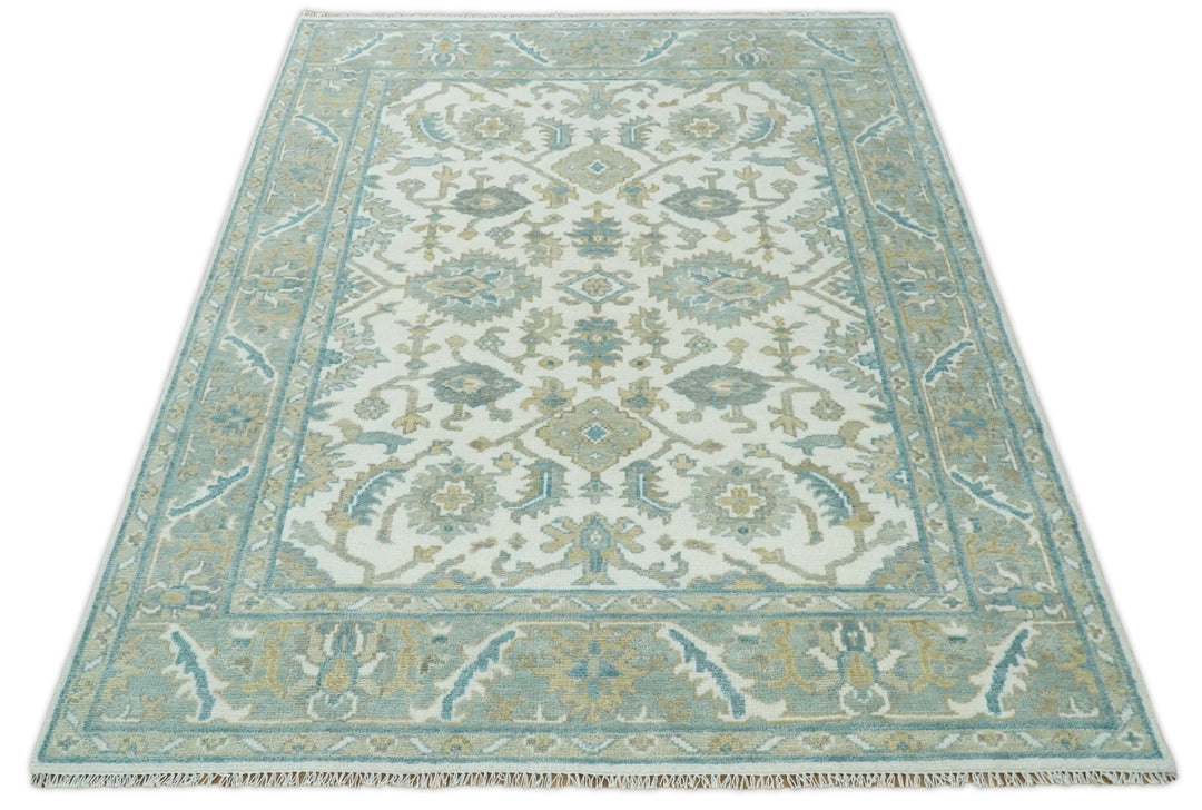 Large Hand Knotted 8x10 and 9x12 Oriental Oushak Silver and Ivory Wool Area Rug | TRDCP164 - The Rug Decor