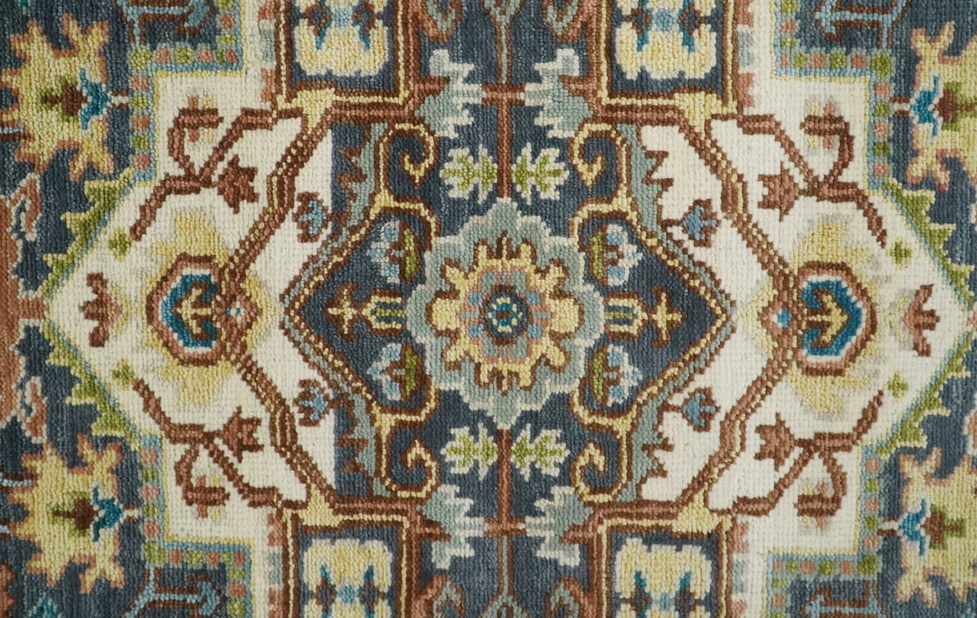 Large Oversize 5x8, 6x9, 8x10, 9x12, 10x14 and 12x15 Hand Knotted Antique Ivory and Blue Vintage Persian Wool Rug | TRDCP751 - The Rug Decor