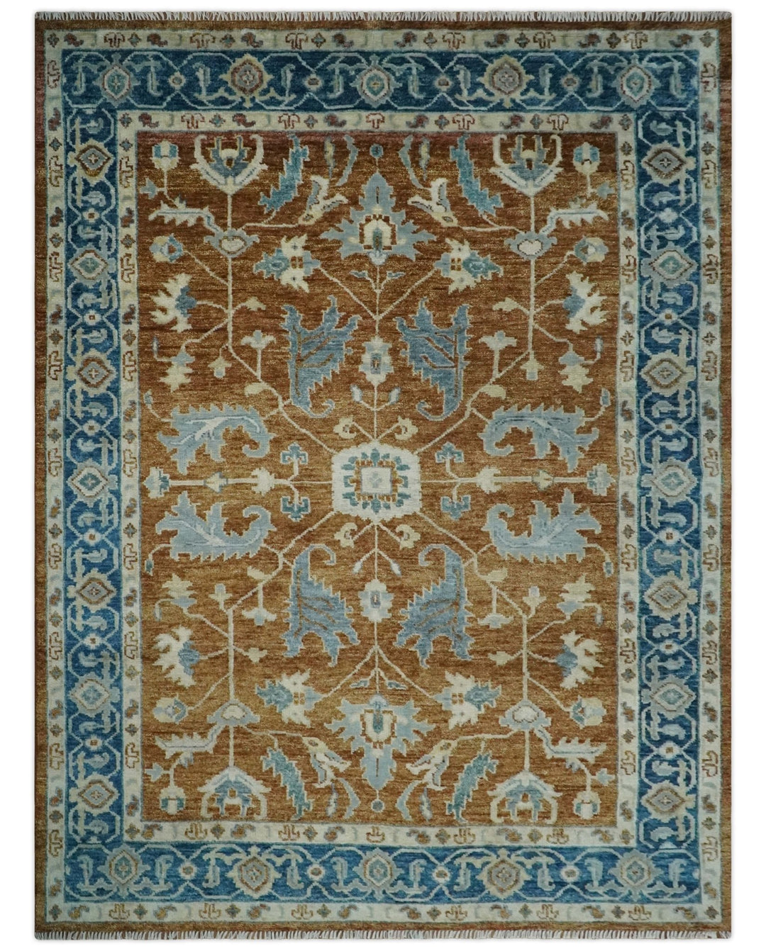 Large Rust and Blue 9x12 Hand Knotted Traditional Wool Turkish Design Area Rug - The Rug Decor