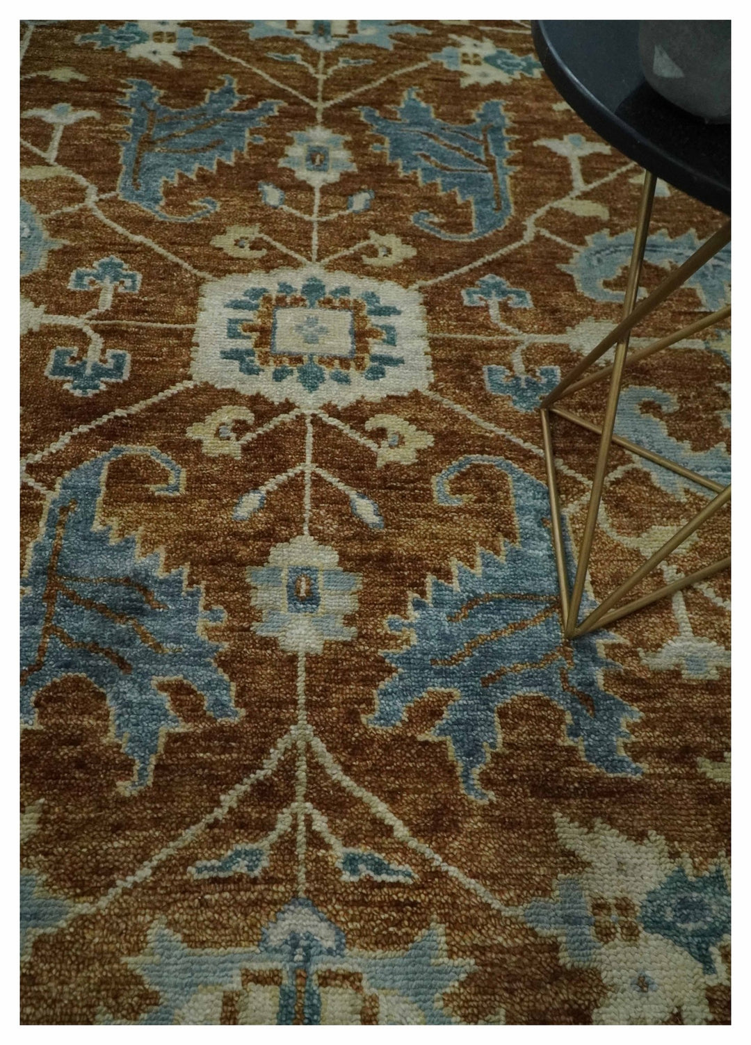 Large Rust and Blue 9x12 Hand Knotted Traditional Wool Turkish Design Area Rug - The Rug Decor