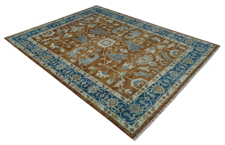 Large Rust and Blue 9x12 Hand Knotted Traditional Wool Turkish Design Area Rug - The Rug Decor