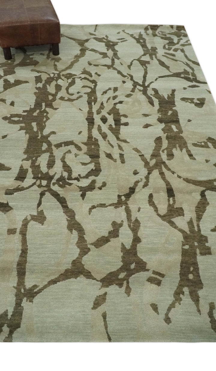 Light and Dark olive Modern Abstract 5x8 Hand Knotted Wool and Silk Area Rug - The Rug Decor