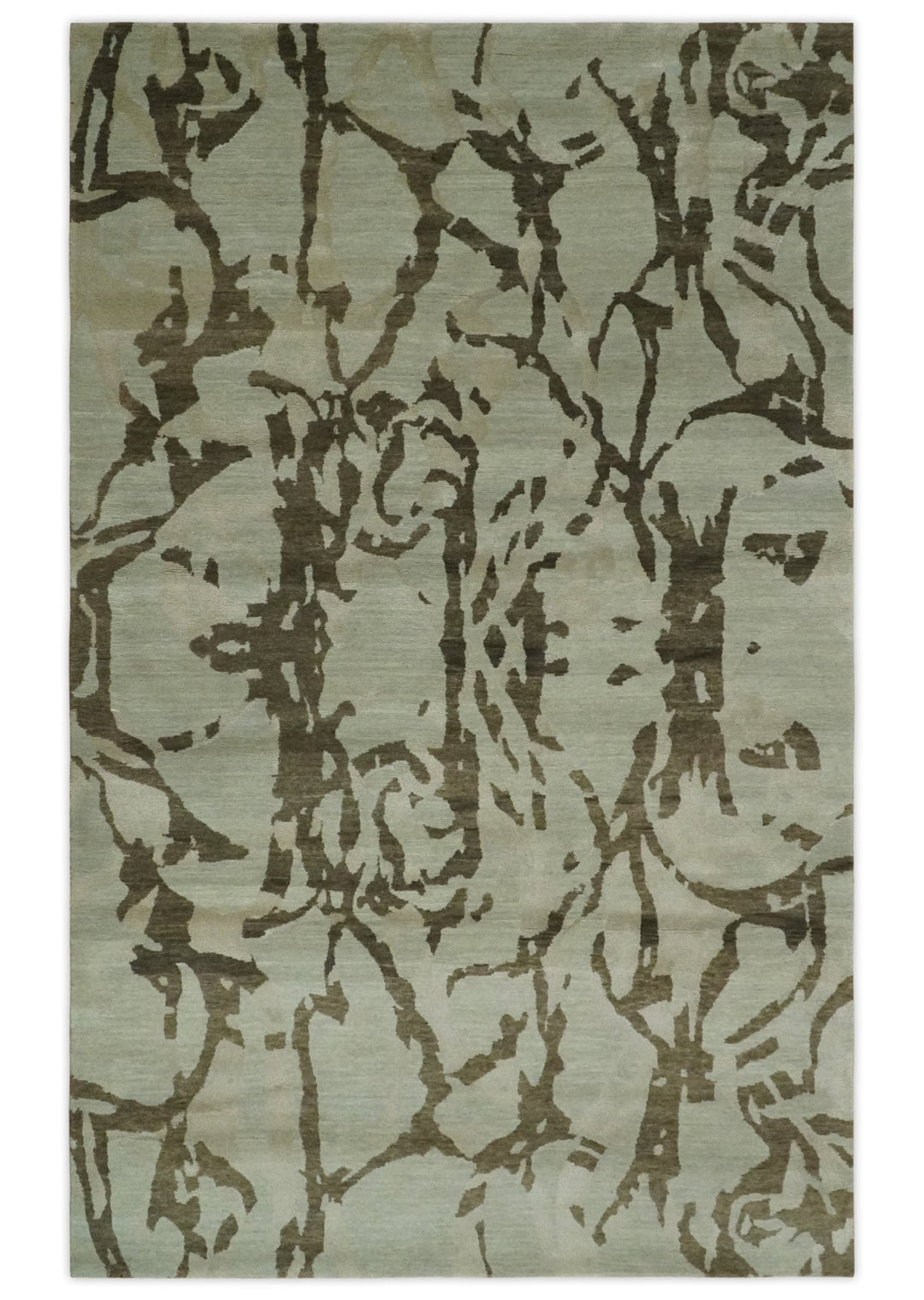 Light and Dark olive Modern Abstract 5x8 Hand Knotted Wool and Silk Area Rug - The Rug Decor