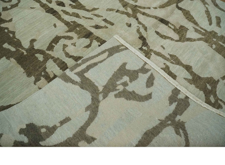 Light and Dark olive Modern Abstract 5x8 Hand Knotted Wool and Silk Area Rug - The Rug Decor