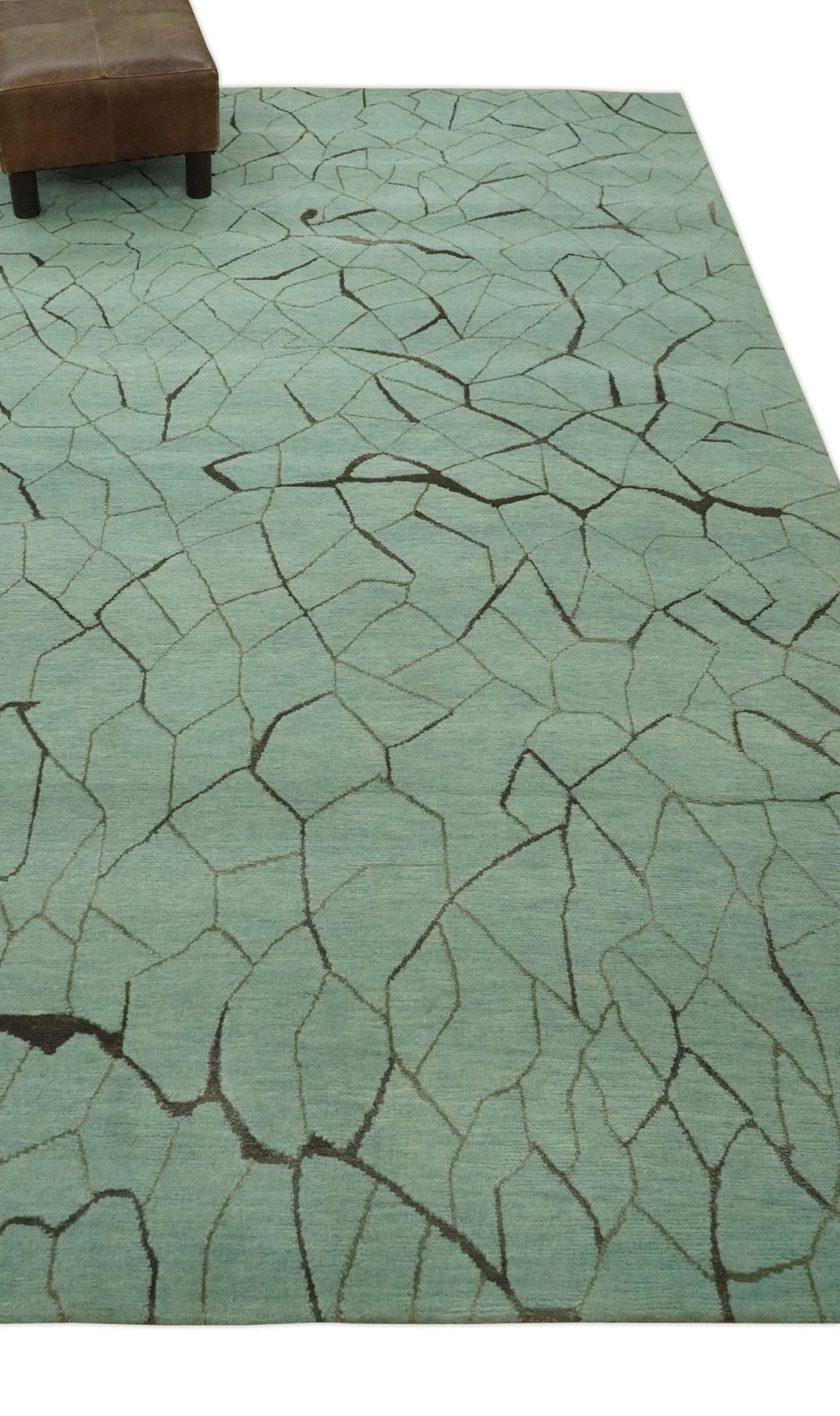 Light Green and Charcoal Hand loom Modern Crack Design 5x8 Wool and Art Silk Area Rug - The Rug Decor