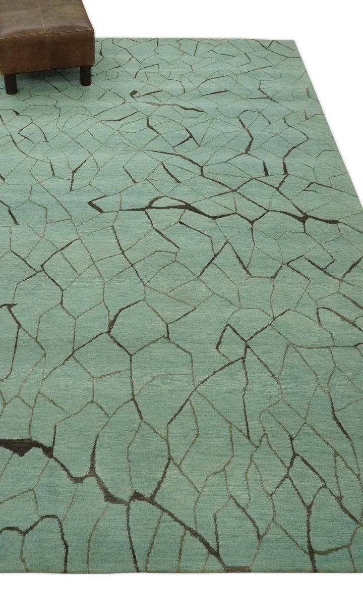 Light Green and Charcoal Hand loom Modern Crack Design 5x8 Wool and Art Silk Area Rug - The Rug Decor