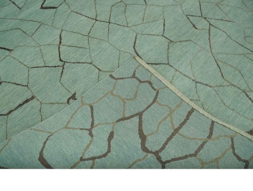 Light Green and Charcoal Hand loom Modern Crack Design 5x8 Wool and Art Silk Area Rug - The Rug Decor