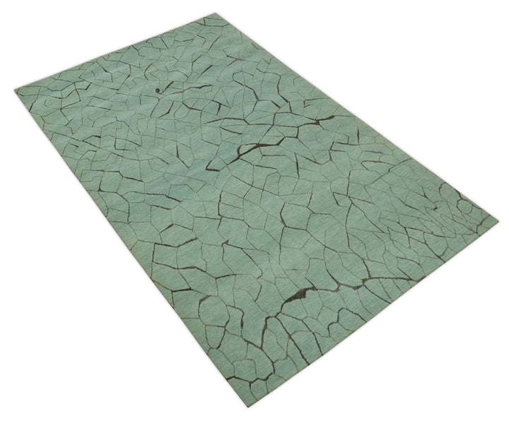 Light Green and Charcoal Hand loom Modern Crack Design 5x8 Wool and Art Silk Area Rug - The Rug Decor