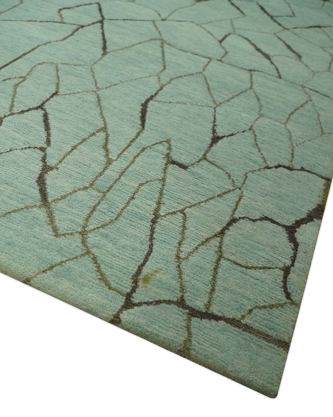 Light Green and Charcoal Hand loom Modern Crack Design 5x8 Wool and Art Silk Area Rug - The Rug Decor