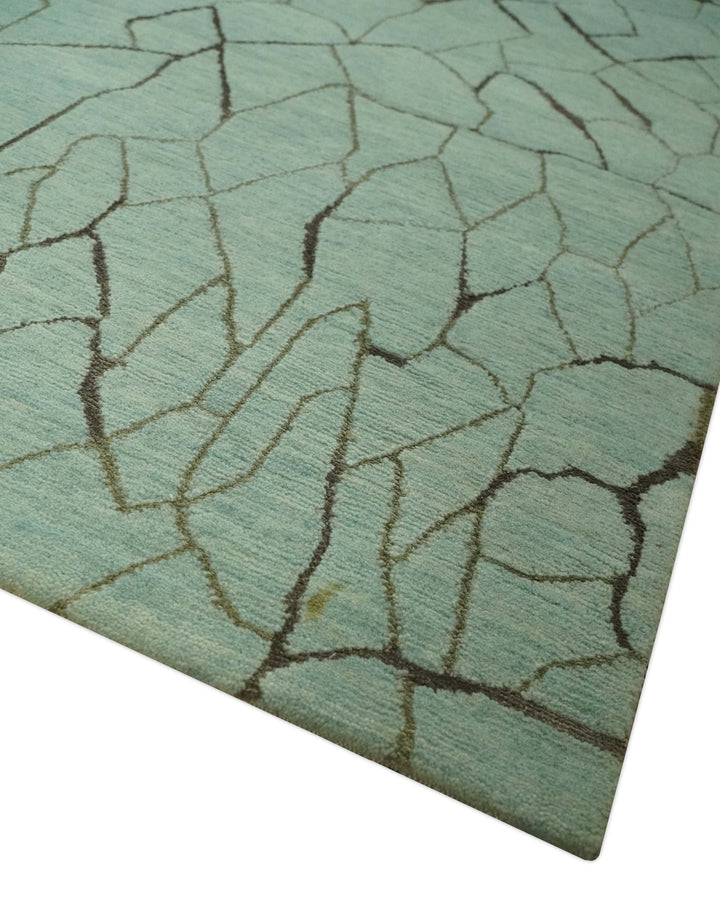 Light Green and Charcoal Hand loom Modern Crack Design 5x8 Wool and Art Silk Area Rug - The Rug Decor