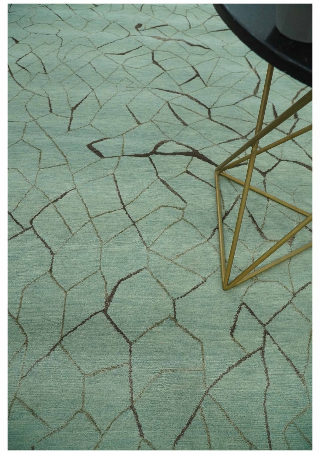 Light Green and Charcoal Hand loom Modern Crack Design 5x8 Wool and Art Silk Area Rug - The Rug Decor