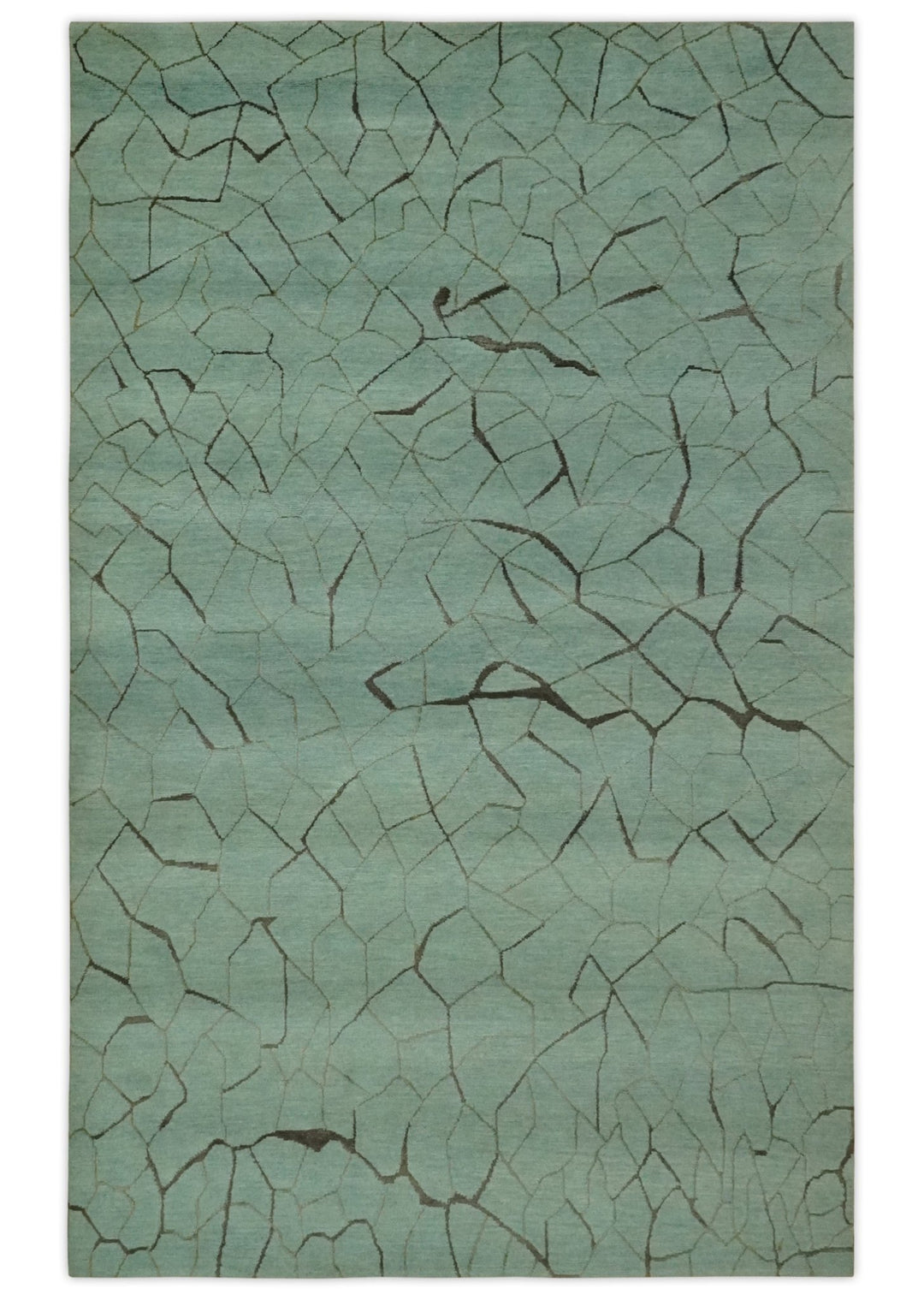 Light Green and Charcoal Hand loom Modern Crack Design 5x8 Wool and Art Silk Area Rug - The Rug Decor
