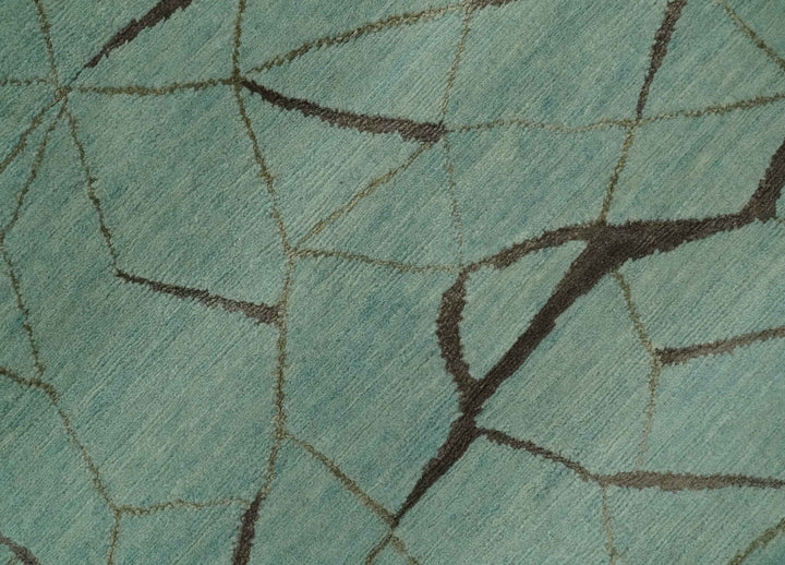 Light Green and Charcoal Hand loom Modern Crack Design 5x8 Wool and Art Silk Area Rug - The Rug Decor