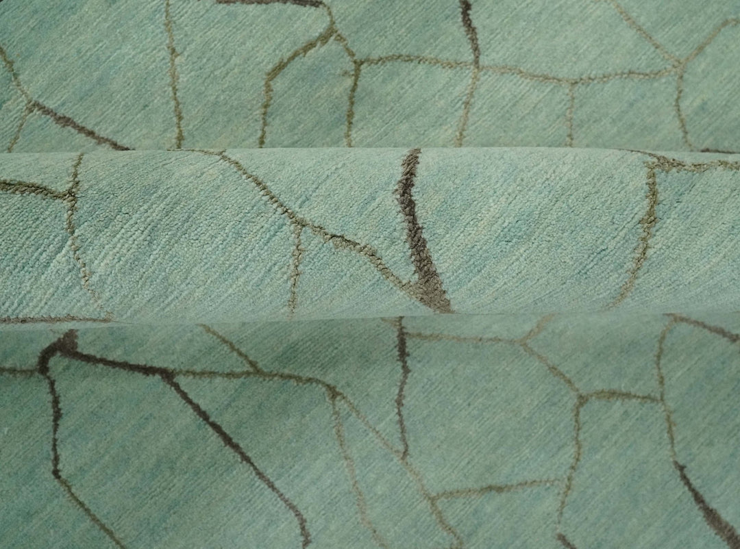 Light Green and Charcoal Hand loom Modern Crack Design 5x8 Wool and Art Silk Area Rug - The Rug Decor