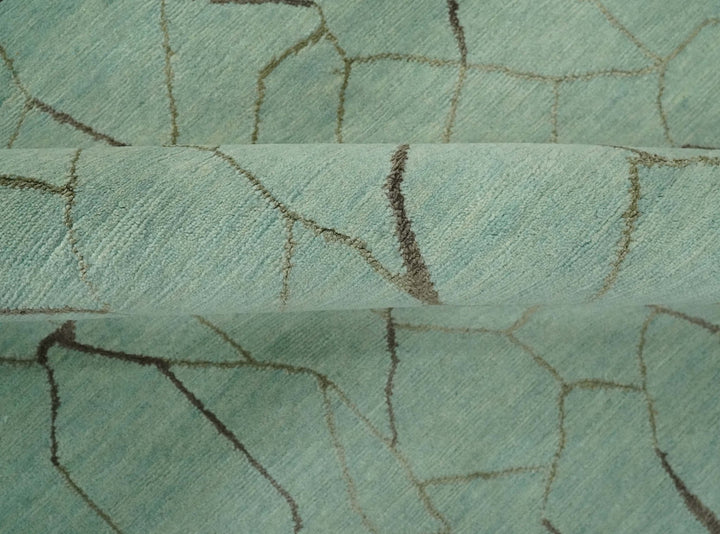 Light Green and Charcoal Hand loom Modern Crack Design 5x8 Wool and Art Silk Area Rug - The Rug Decor