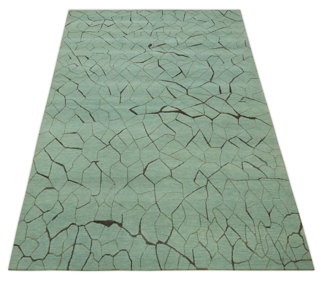 Light Green and Charcoal Hand loom Modern Crack Design 5x8 Wool and Art Silk Area Rug - The Rug Decor