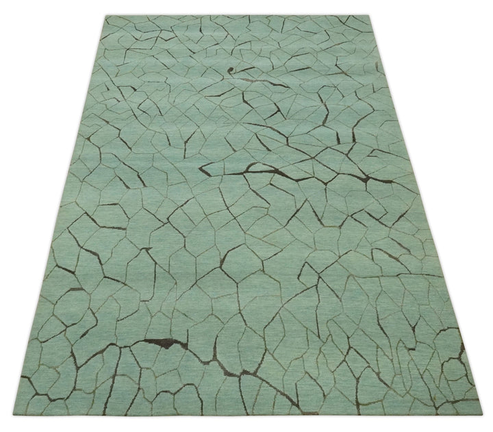 Light Green and Charcoal Hand loom Modern Crack Design 5x8 Wool and Art Silk Area Rug - The Rug Decor