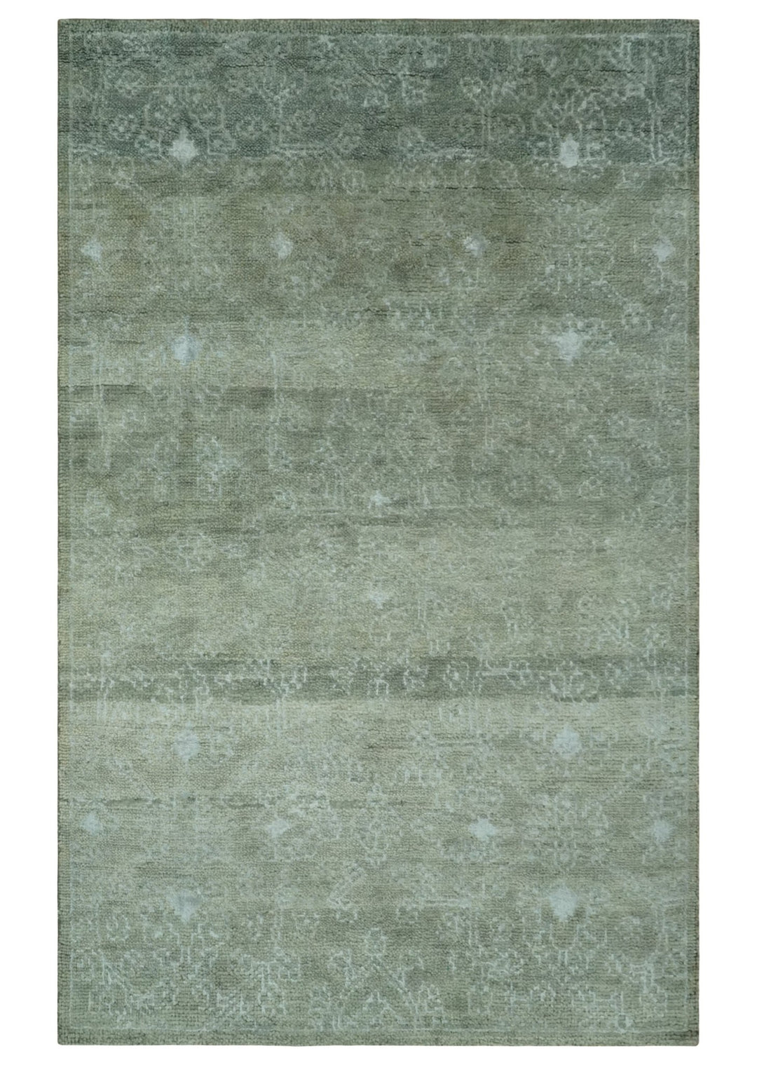 Light Green and Silver Traditional Large design 5x8 Hand Knotted wool and Art Silk Area Rug - The Rug Decor