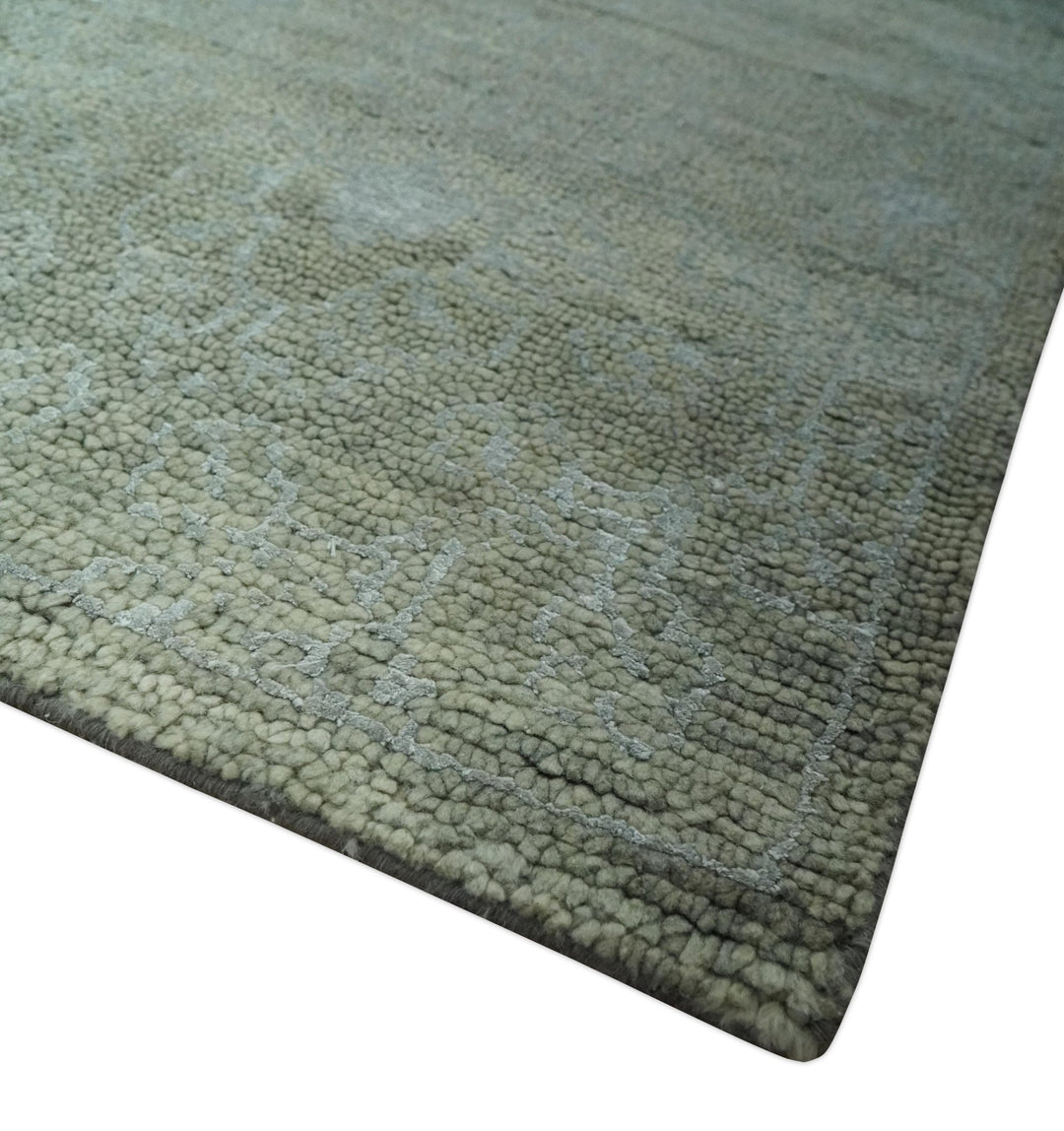Light Green and Silver Traditional Large design 5x8 Hand Knotted wool and Art Silk Area Rug - The Rug Decor