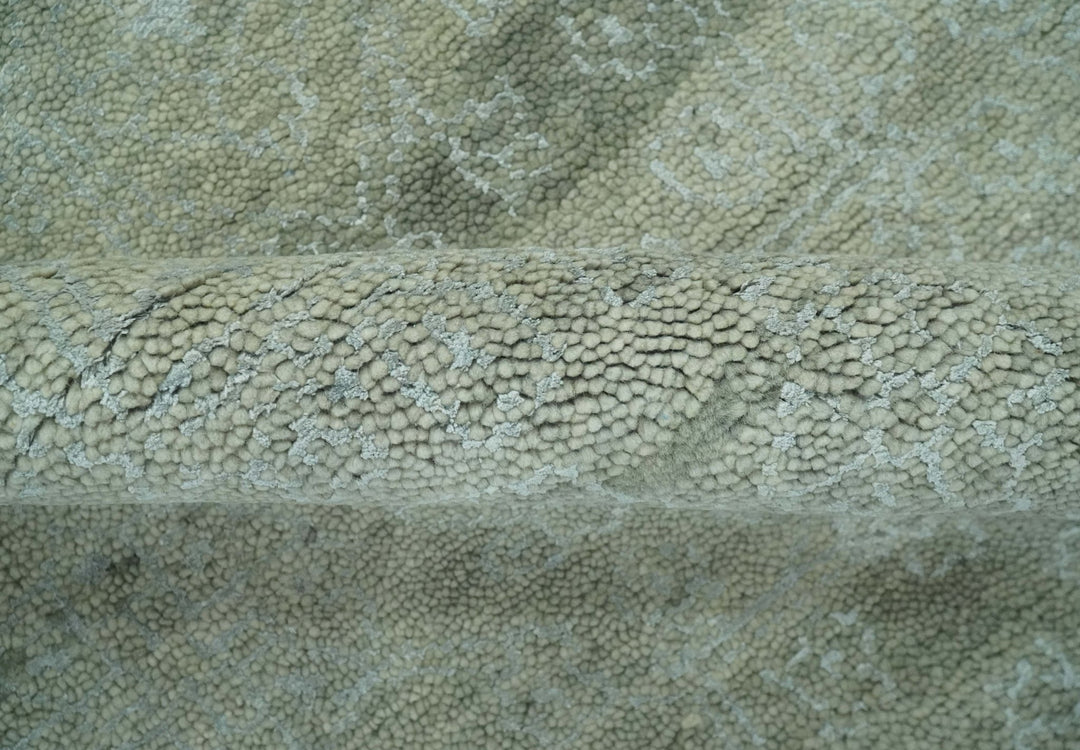 Light Green and Silver Traditional Large design 5x8 Hand Knotted wool and Art Silk Area Rug - The Rug Decor