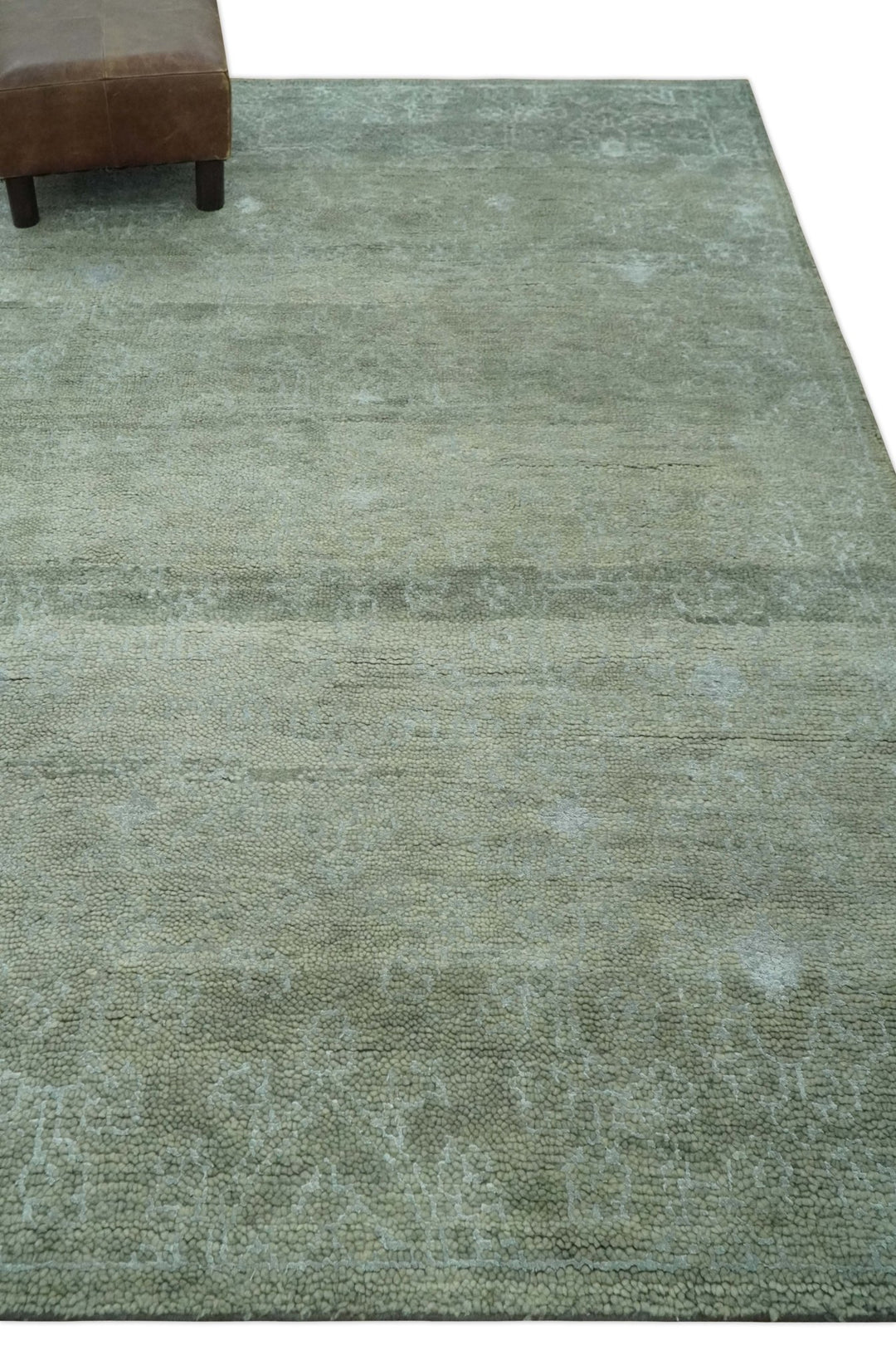 Light Green and Silver Traditional Large design 5x8 Hand Knotted wool and Art Silk Area Rug - The Rug Decor