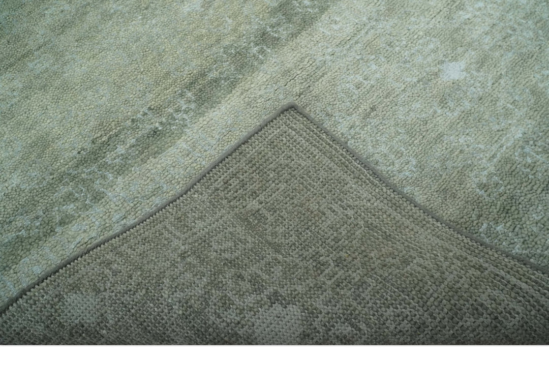 Light Green and Silver Traditional Large design 5x8 Hand Knotted wool and Art Silk Area Rug - The Rug Decor