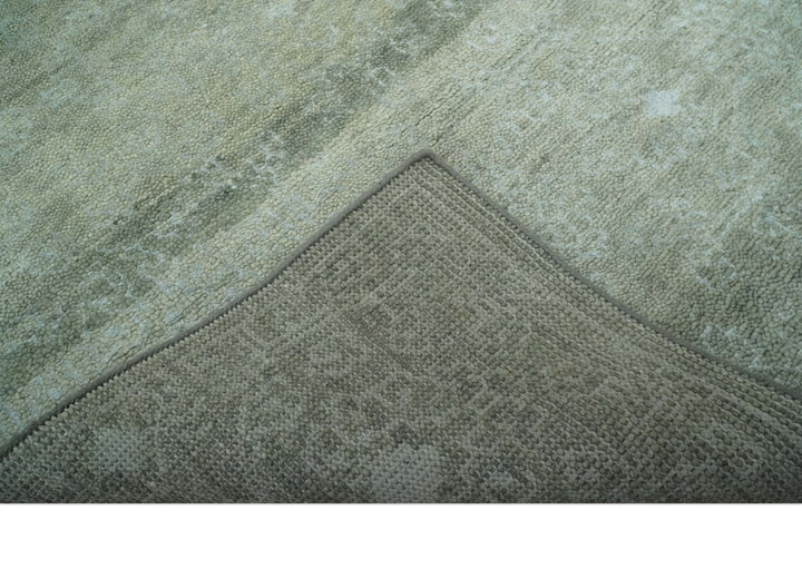 Light Green and Silver Traditional Large design 5x8 Hand Knotted wool and Art Silk Area Rug - The Rug Decor