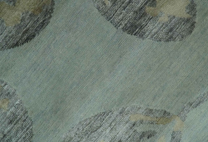 Light Green, Charcoal and Olive Leaf Design 6x9 Hand loom Wool and Viscose Area Rug - The Rug Decor