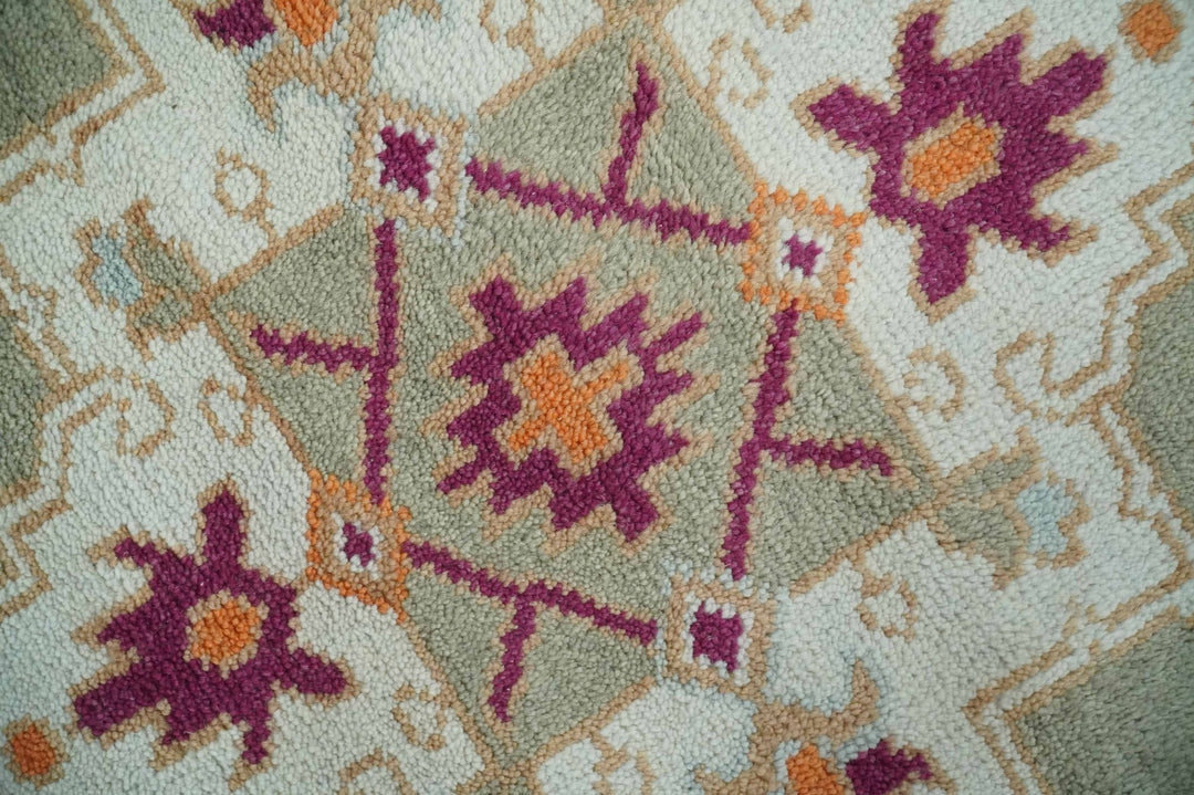 Light Green, Ivory and Maroon Traditional Hand knotted Custom Made wool Area Rug - The Rug Decor