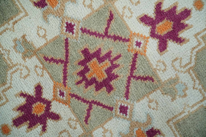 Light Green, Ivory and Maroon Traditional Hand knotted Custom Made wool Area Rug - The Rug Decor