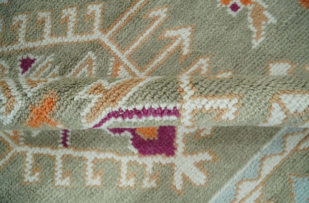 Light Green, Ivory and Maroon Traditional Hand knotted Custom Made wool Area Rug - The Rug Decor