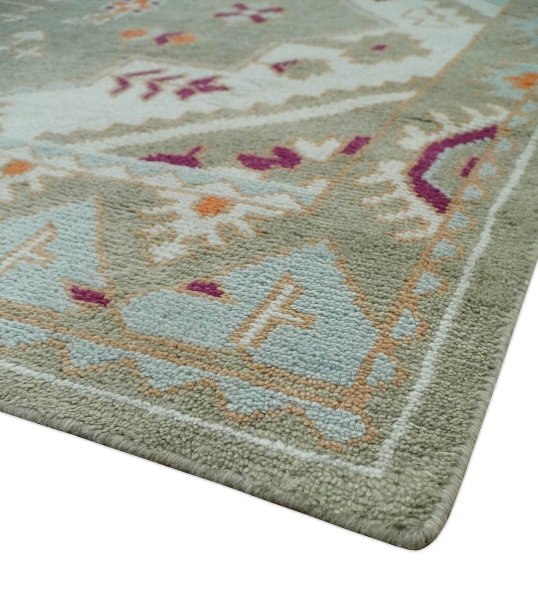 Light Green, Ivory and Maroon Traditional Hand knotted Custom Made wool Area Rug - The Rug Decor