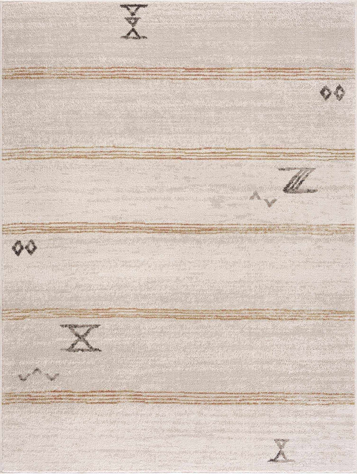 Light Peach, Gold and Charcoal Contemporary Tribal design Area Rug - The Rug Decor