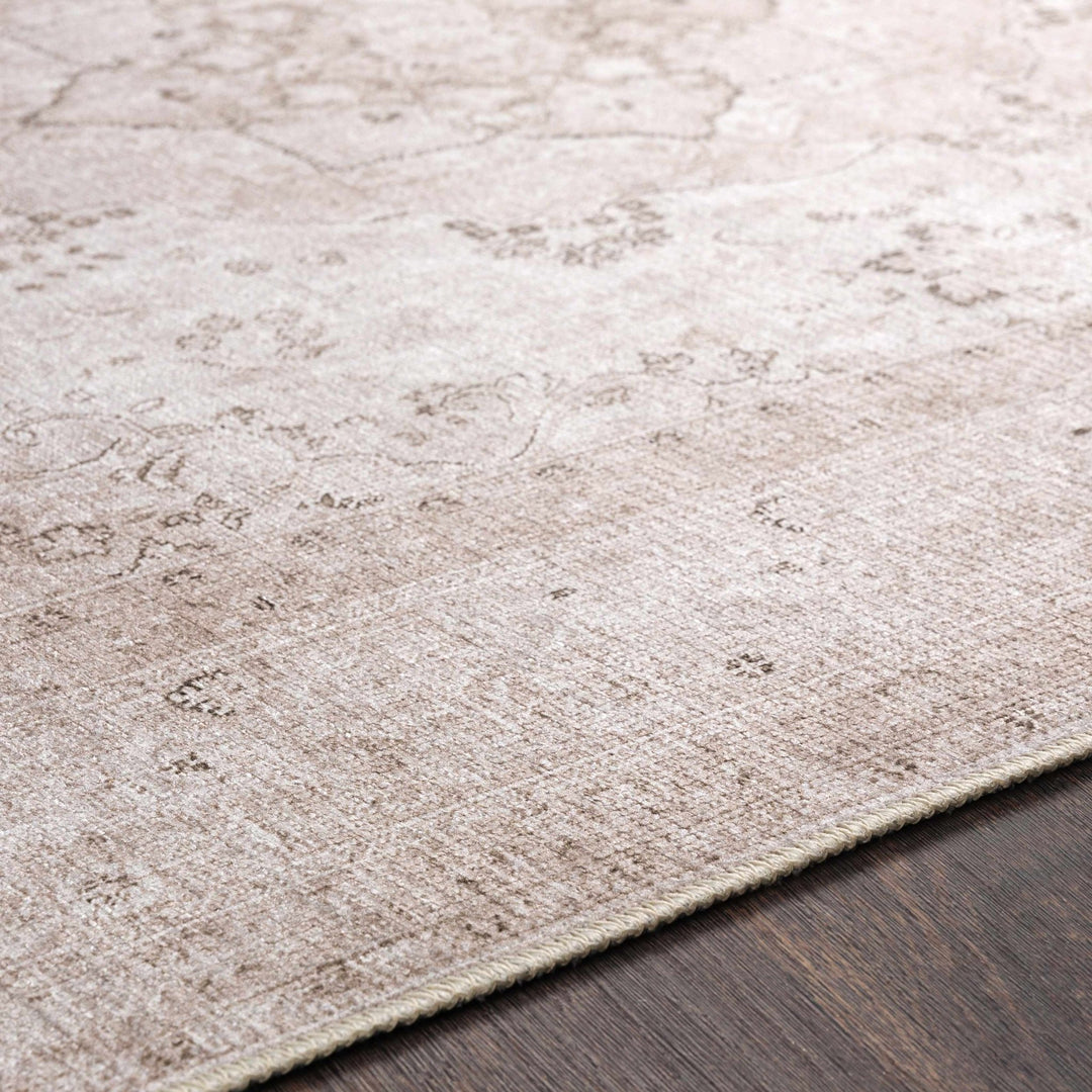 light Pink and Charcoal Traditional Medallion washable Turkish design rug - The Rug Decor