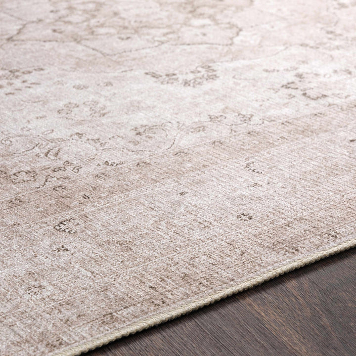 light Pink and Charcoal Traditional Medallion washable Turkish design rug - The Rug Decor