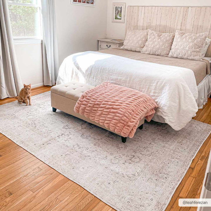 light Pink and Charcoal Traditional Medallion washable Turkish design rug - The Rug Decor