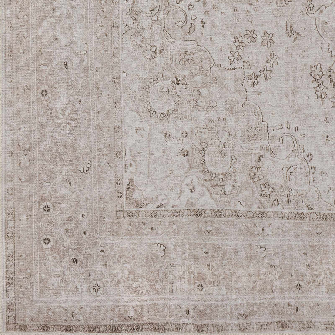 light Pink and Charcoal Traditional Medallion washable Turkish design rug - The Rug Decor