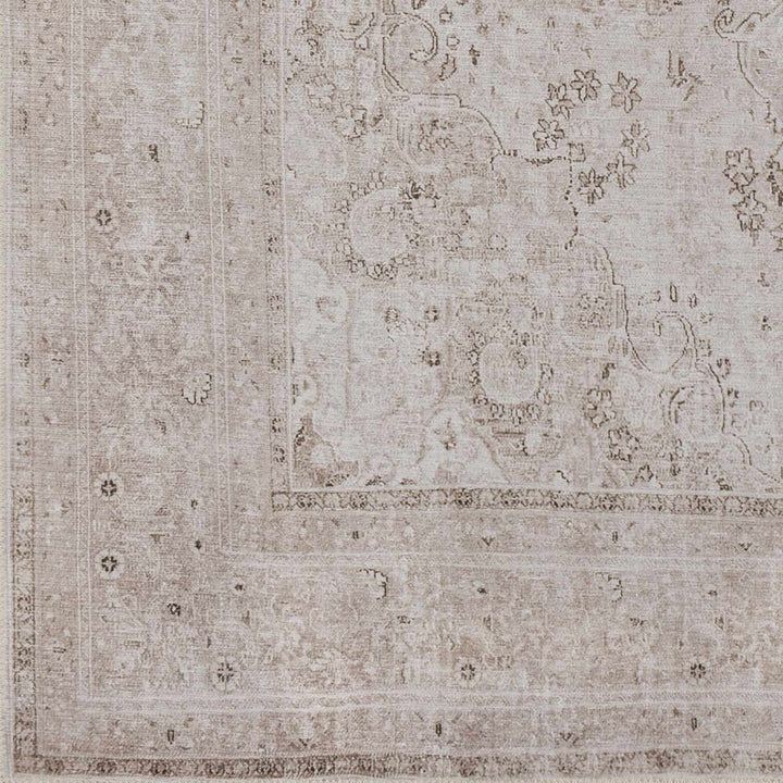 light Pink and Charcoal Traditional Medallion washable Turkish design rug - The Rug Decor