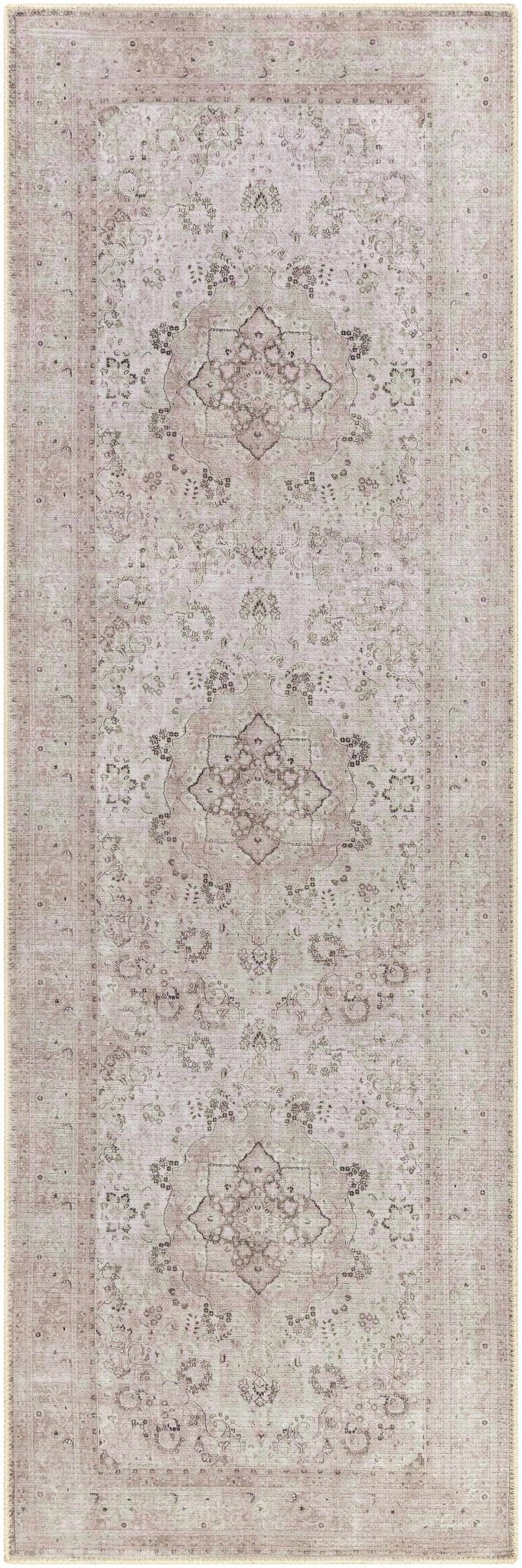 light Pink and Charcoal Traditional Medallion washable Turkish design rug - The Rug Decor