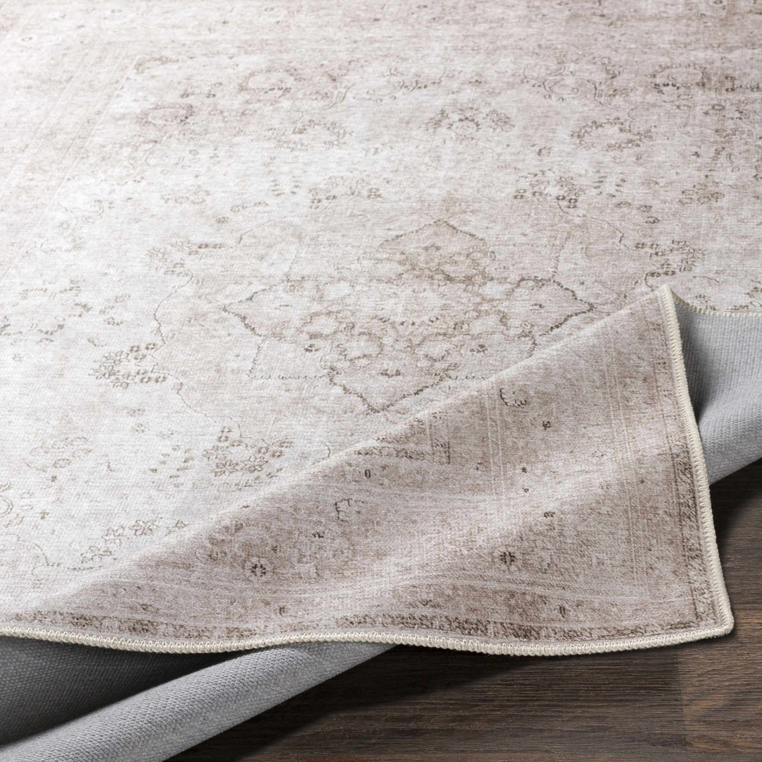 light Pink and Charcoal Traditional Medallion washable Turkish design rug - The Rug Decor