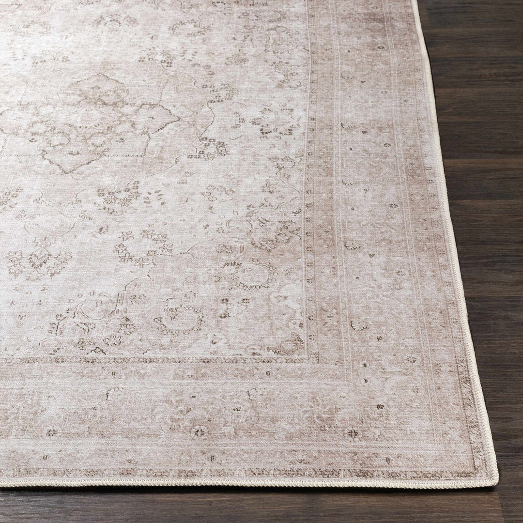 light Pink and Charcoal Traditional Medallion washable Turkish design rug - The Rug Decor