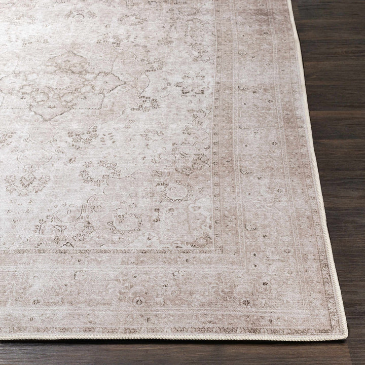 light Pink and Charcoal Traditional Medallion washable Turkish design rug - The Rug Decor