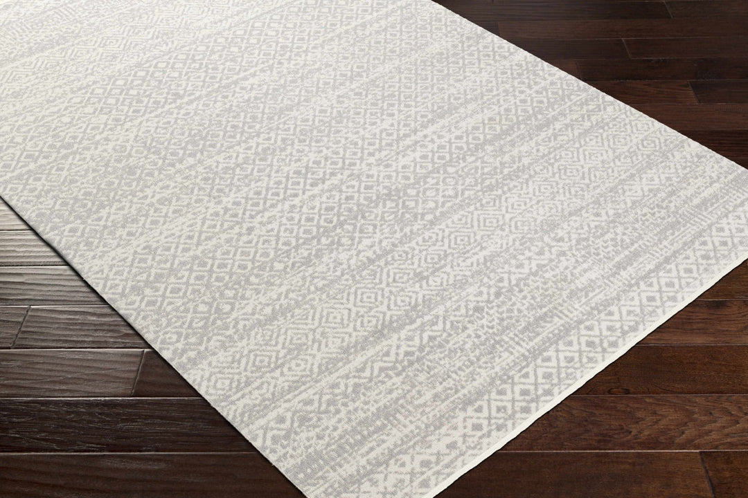 Light Silver and Beige Machine woven Traditional Moroccan Pattern Machine Washable Area Rug - The Rug Decor