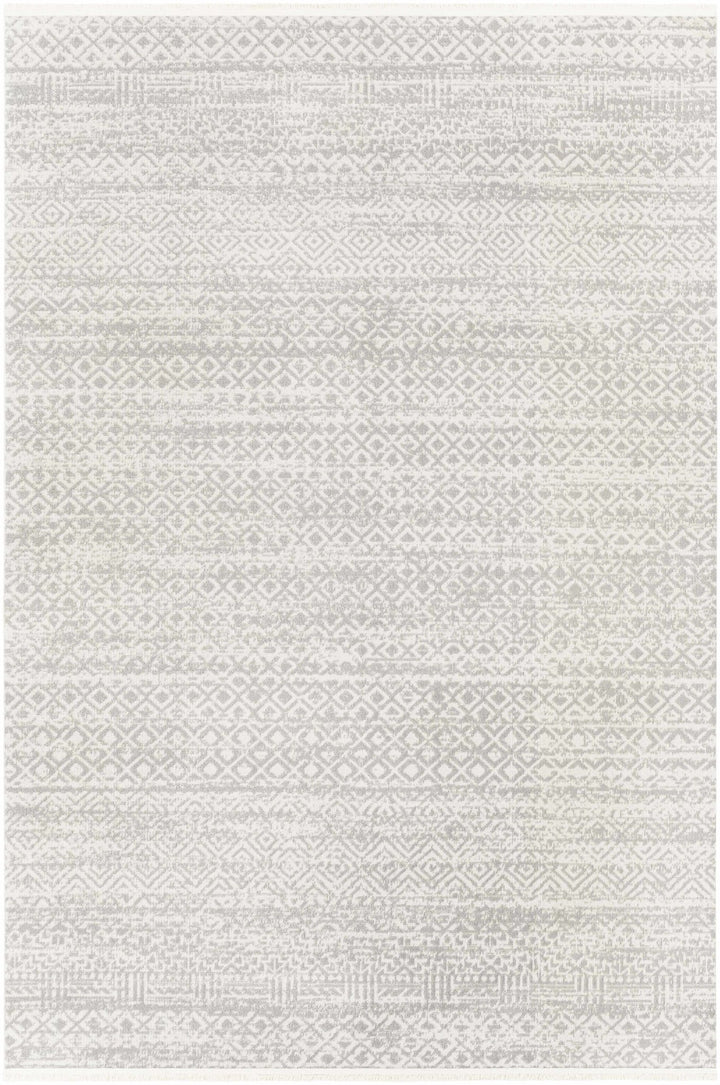 Light Silver and Beige Machine woven Traditional Moroccan Pattern Machine Washable Area Rug - The Rug Decor