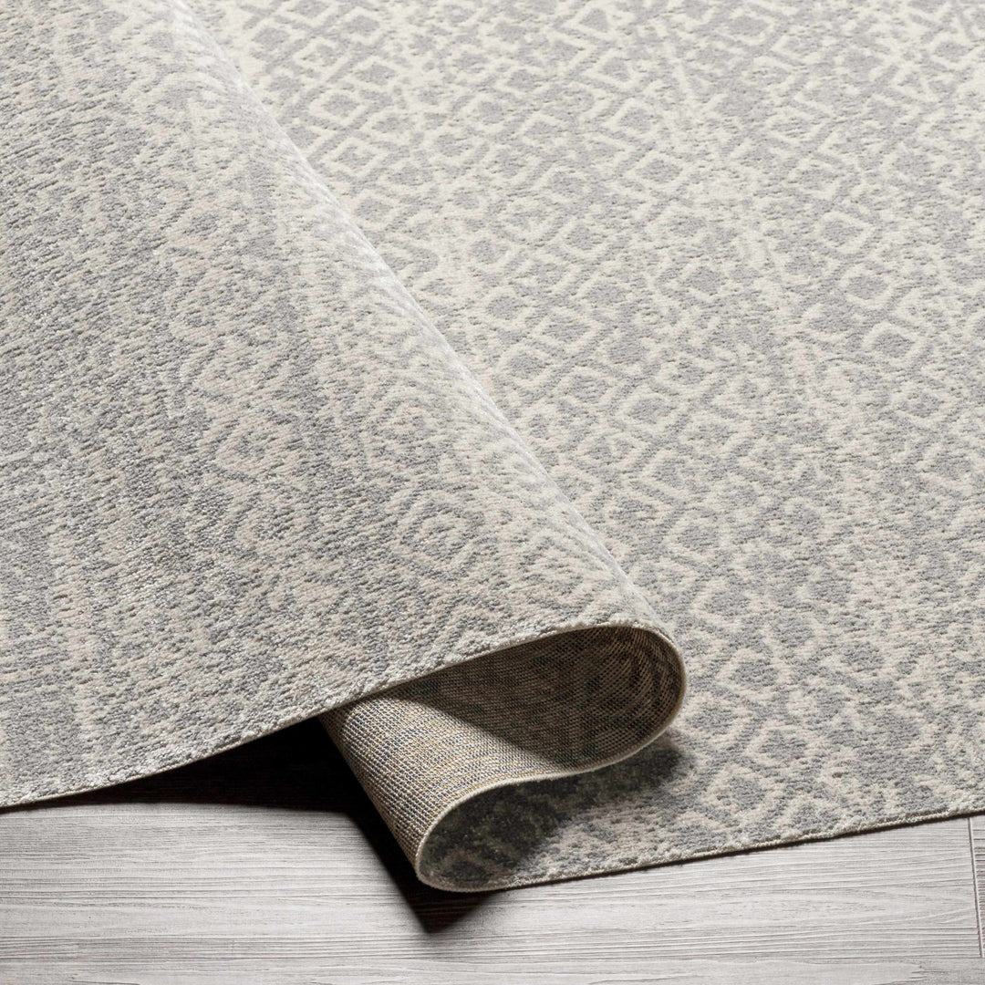 Light Silver and Beige Machine woven Traditional Moroccan Pattern Machine Washable Area Rug - The Rug Decor