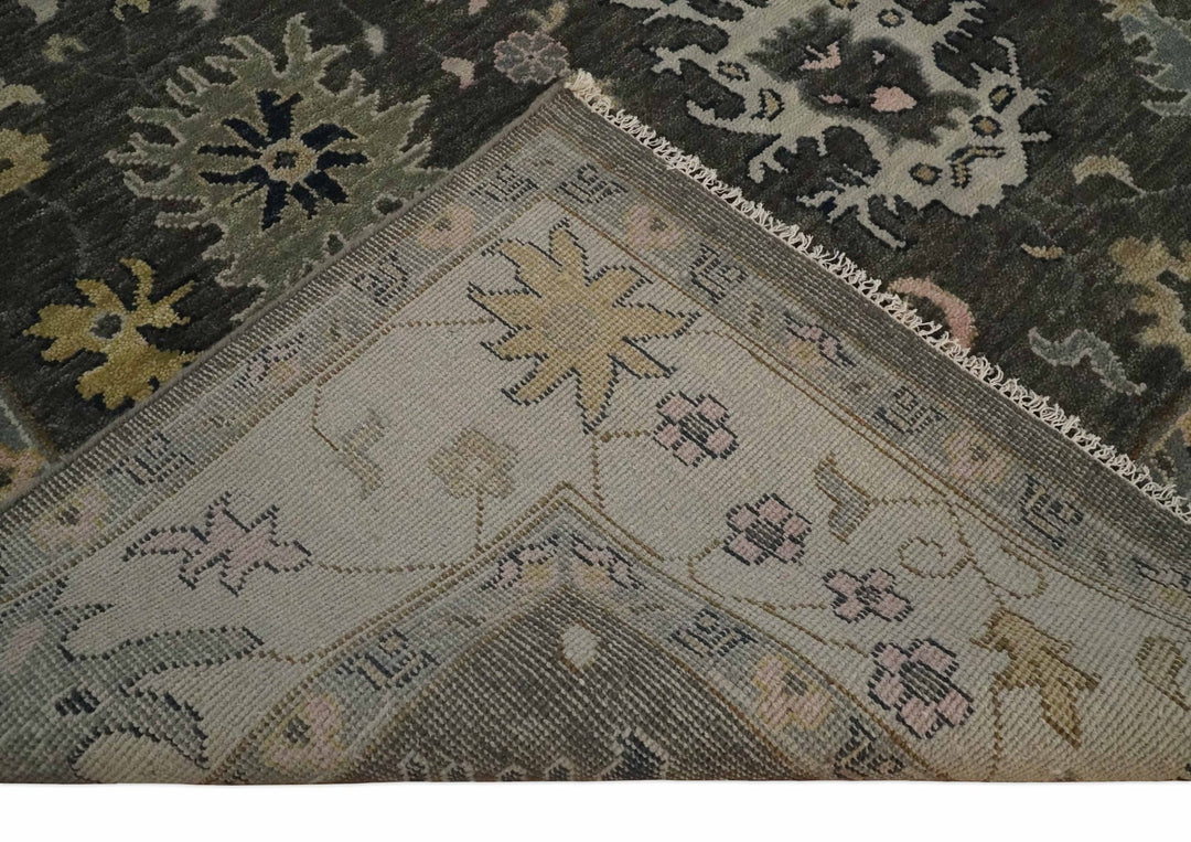 Living Room Rug 5x8, 6x9, 8x10, 9x12, 10x14 and 12x15 Hand Knotted Charcoal and Beige Traditional Vintage Persian Style Antique Wool Rug | TRDCP734 - The Rug Decor